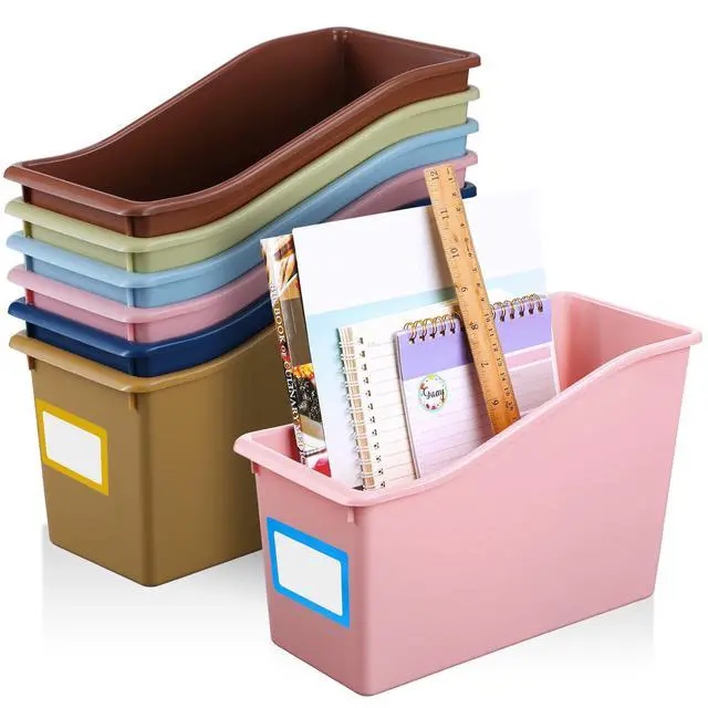 Main image of 24 Pack Boho Neutral Book Bins for Classroom Decor Bulk Plastic Bins with Name Labels Assorted Color Organization Book Bin Baskets Teacher Storage Boxes for Classroom Office