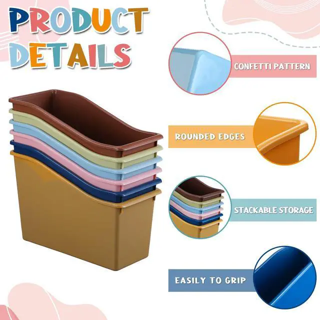 Alt view image 3 of 6 - 24 Pack Boho Neutral Book Bins for Classroom Decor Bulk Plastic Bins with Name Labels Assorted Color Organization Book Bin Baskets Teacher Storage Boxes for Classroom Office