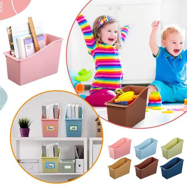 Alt view image 6 of 6 - 24 Pack Boho Neutral Book Bins for Classroom Decor Bulk Plastic Bins with Name Labels Assorted Color Organization Book Bin Baskets Teacher Storage Boxes for Classroom Office