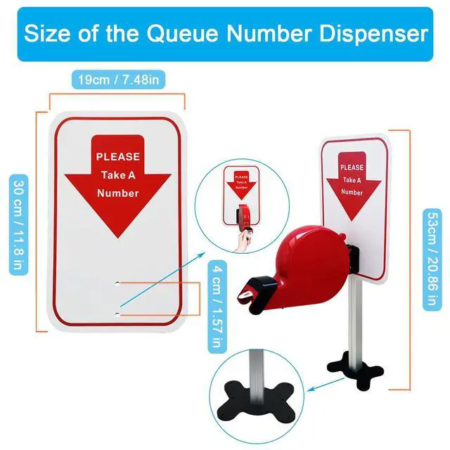 Alt view image 2 of 6 - 3-Digit Turn Ticket Dispenser (Red) with Stand, Sign and Ticket Roll for Waiting Line Queue Number Machine for Pickup/Order/Deli Counter, Service Window & Reception Desk