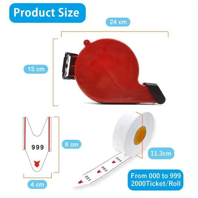 Alt view image 4 of 6 - 3-Digit Turn Ticket Dispenser (Red) with Stand, Sign and Ticket Roll for Waiting Line Queue Number Machine for Pickup/Order/Deli Counter, Service Window & Reception Desk