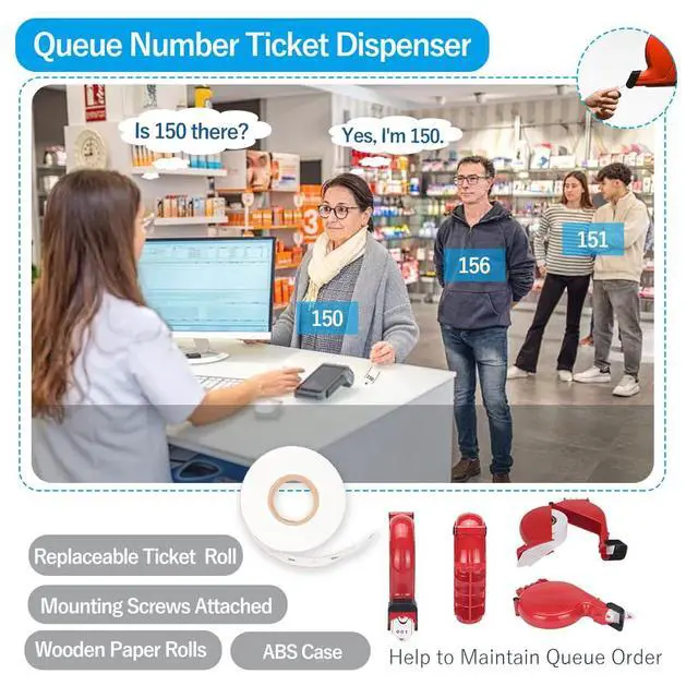 Alt view image 5 of 6 - 3-Digit Turn Ticket Dispenser (Red) with Stand, Sign and Ticket Roll for Waiting Line Queue Number Machine for Pickup/Order/Deli Counter, Service Window & Reception Desk