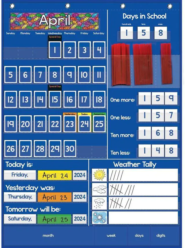 Main image of All about Today Pocket Chart, 22" x 30", Grades K-3 | Daily Classroom Calendar, Interactive & Engaging Classroom Poster, Homeschool Learning, Teacher Must-Haves