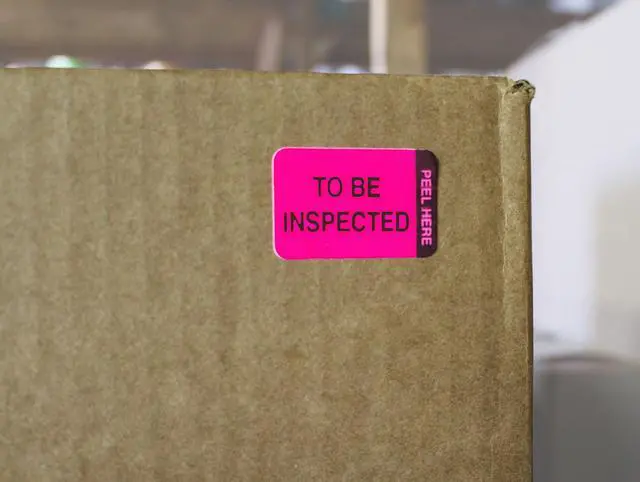 Alt view image 5 of 6 - 1 x 1.50 Inch Fluorescent Pink and Yellow Double Layer Quality Control Label, Imprinted: to Be Inspected, Inspected, 250 per Dispenser Box (Pack of 3)