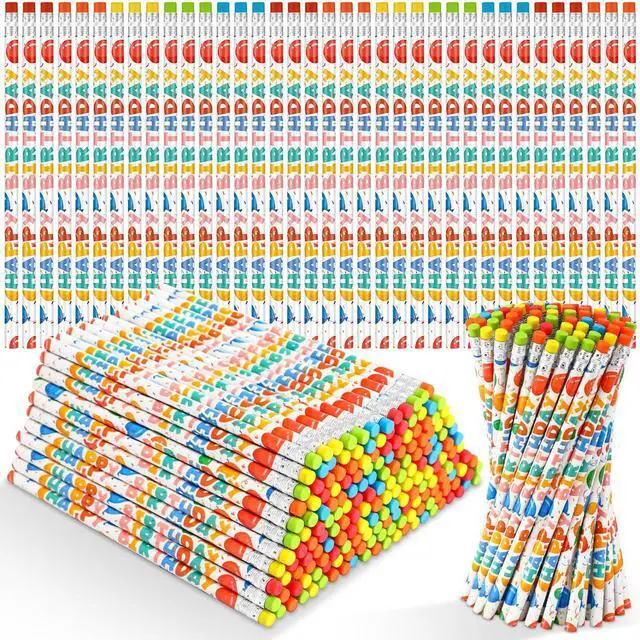Main image of 600 Pcs Happy Birthday Pencils Bulk for Students Classroom Back School Birthday Gifts Colorful Printed with Top Erasers Suitable for Teachers Class Reward Kids Party Supplies