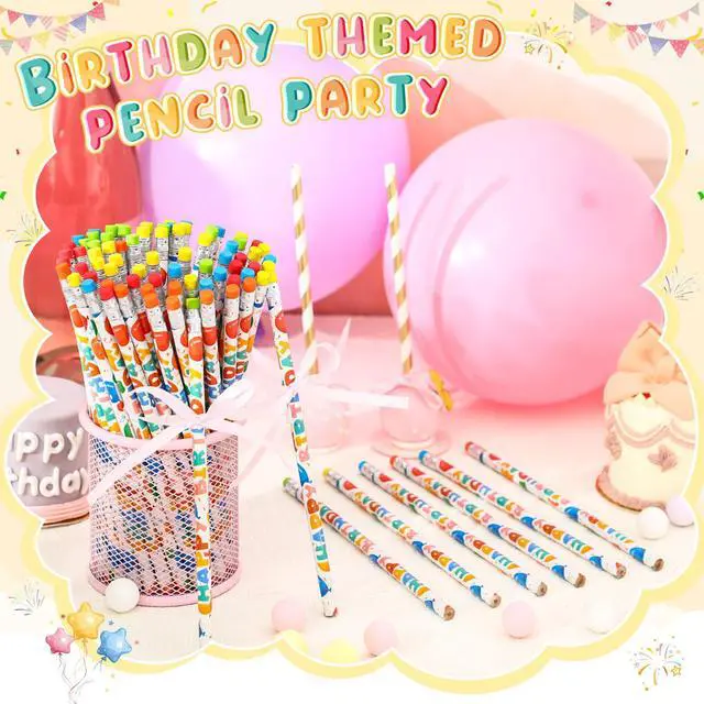 Alt view image 6 of 6 - 600 Pcs Happy Birthday Pencils Bulk for Students Classroom Back School Birthday Gifts Colorful Printed with Top Erasers Suitable for Teachers Class Reward Kids Party Supplies