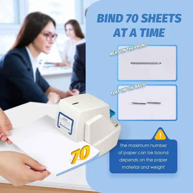 Alt view image 3 of 6 - Electric Stapler, Heavy Duty 70 Sheets Automatic Stapler, Jam-Free, Flat-Clinch & Quiet for Home and Office, with 5500 Staples
