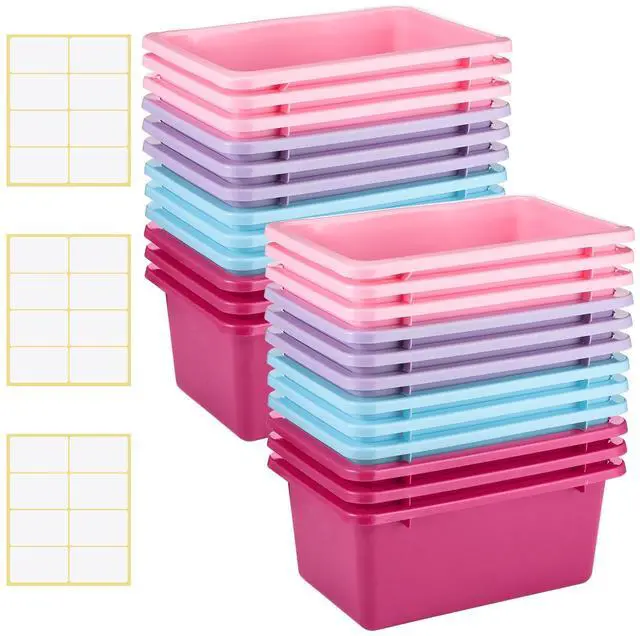 Main image of 24 Pack Book Bins for Classroom Plastic Cubby Storage Bins Colored Kids Toy Organizer Container with 120 Pcs Self Adhesive Label for Student Teacher Library School Office Home (Pastel Color)