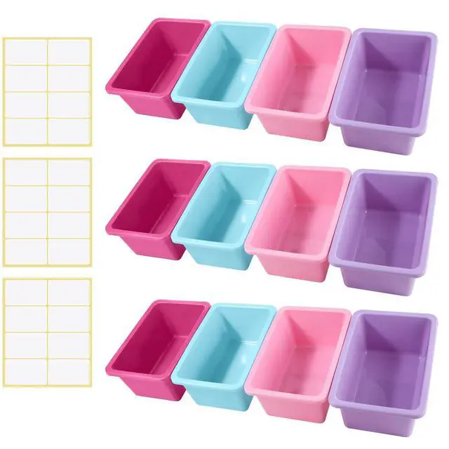 Alt view image 4 of 6 - 24 Pack Book Bins for Classroom Plastic Cubby Storage Bins Colored Kids Toy Organizer Container with 120 Pcs Self Adhesive Label for Student Teacher Library School Office Home (Pastel Color)