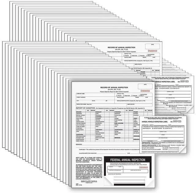 Main image of J. J. Keller 50-Pack, Record of Annual Inspection Form with Inspection Label & Prenumbered Vinyl Adhesive Label 2-Ply, 2-Ply Carbonless Form, DOT Compliant