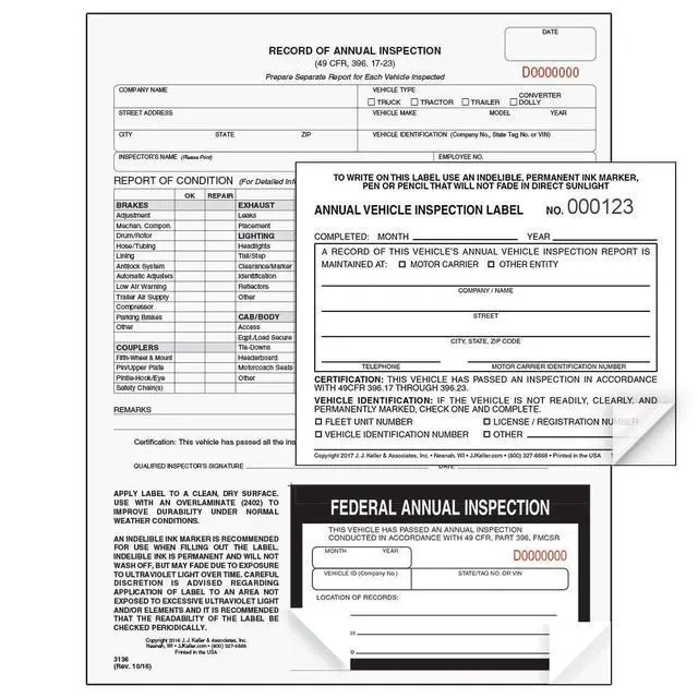 Alt view image 5 of 6 - J. J. Keller 50-Pack, Record of Annual Inspection Form with Inspection Label & Prenumbered Vinyl Adhesive Label 2-Ply, 2-Ply Carbonless Form, DOT Compliant