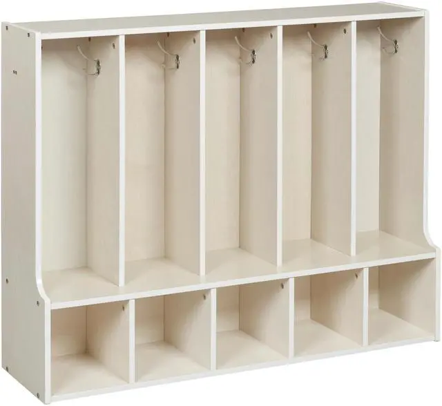 Main image of Streamline 5-Section Toddler Coat Locker with Bench, Classroom Furniture, White Wash