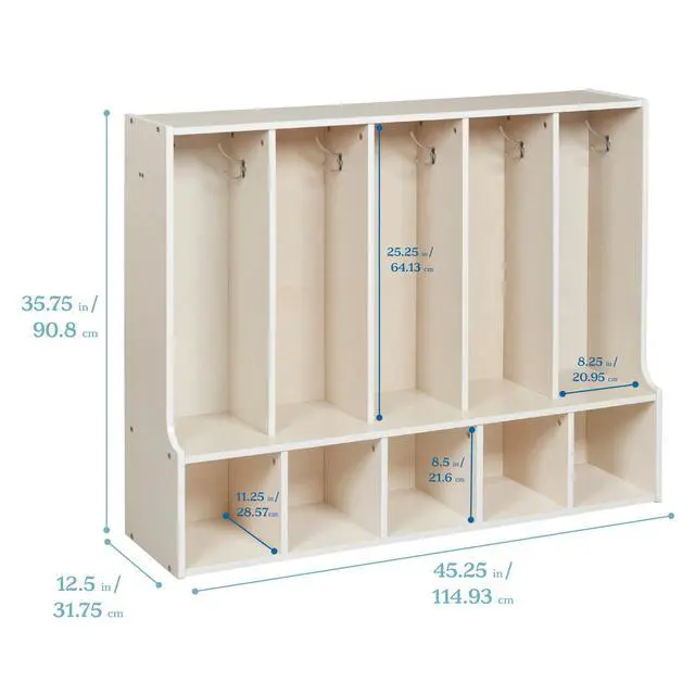 Alt view image 2 of 6 - Streamline 5-Section Toddler Coat Locker with Bench, Classroom Furniture, White Wash