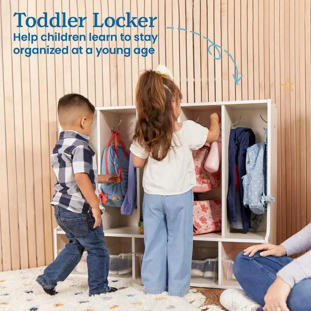 Alt view image 3 of 6 - Streamline 5-Section Toddler Coat Locker with Bench, Classroom Furniture, White Wash