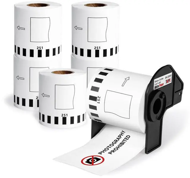 Main image of 6 Rolls DK-2251 Replace for Brother DK2251 (2-3/7" x 50') Black/Red | Continuous Length Labels White Paper Tape, 2.4in x 50ft, Compatible with Brother QL-800, QL-810W, QL-820NWB Printers