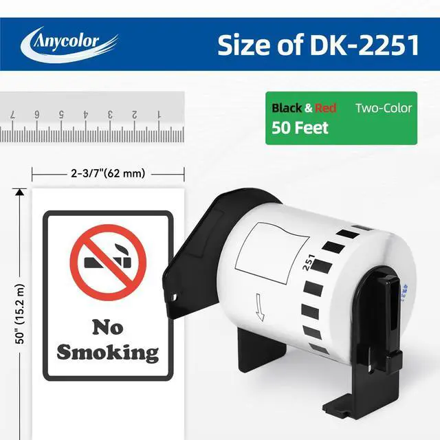 Alt view image 2 of 6 - 6 Rolls DK-2251 Replace for Brother DK2251 (2-3/7" x 50') Black/Red | Continuous Length Labels White Paper Tape, 2.4in x 50ft, Compatible with Brother QL-800, QL-810W, QL-820NWB Printers