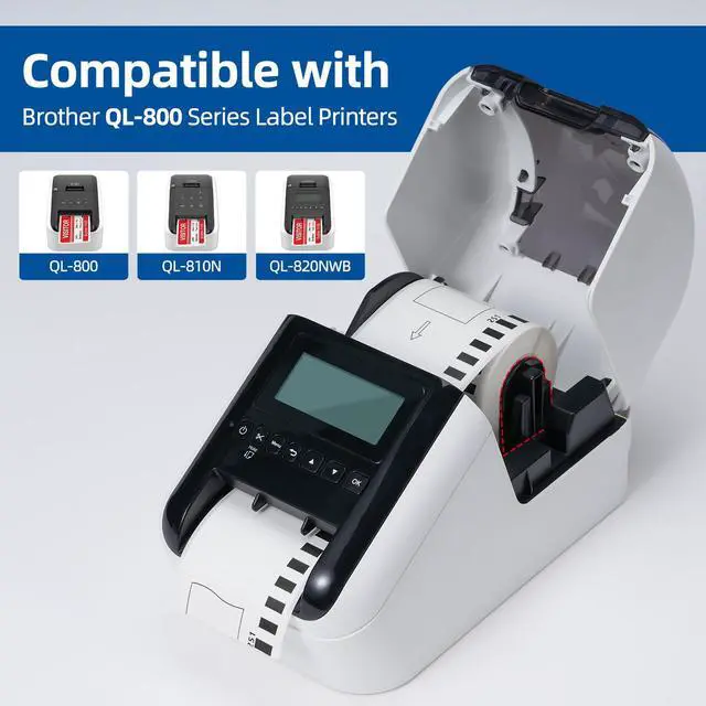 Alt view image 3 of 6 - 6 Rolls DK-2251 Replace for Brother DK2251 (2-3/7" x 50') Black/Red | Continuous Length Labels White Paper Tape, 2.4in x 50ft, Compatible with Brother QL-800, QL-810W, QL-820NWB Printers