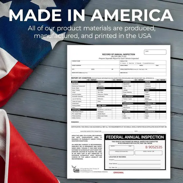 Alt view image 5 of 6 - 50 Pack 2-Ply Carbonless Record of Annual Inspection Forms with Inspection Decal, DOT Inspection Forms and Stickers, Shrink-Wrapped, 9.5" x 11", Meets 49 CFR 396.21 & 396.17(c)(2) - Made in The USA