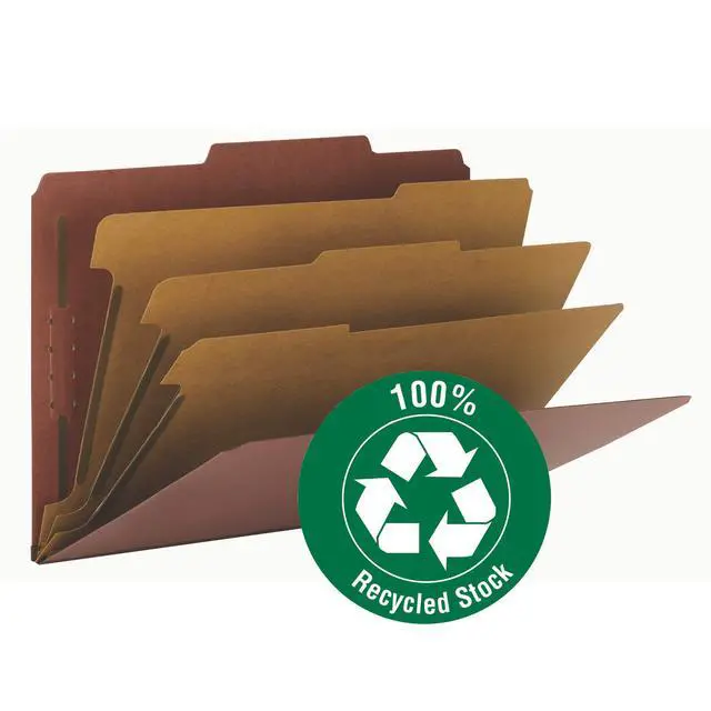 Alt view image 2 of 5 - 100% Recycled Pressboard Classification File Folder, 3 Dividers, 3" Expansion, Legal Size, Red, 10 per Box (19099)