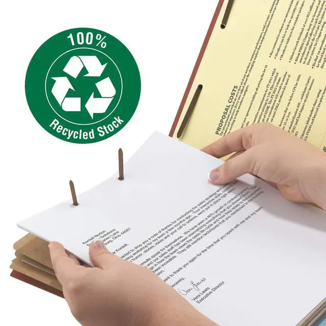 Alt view image 3 of 5 - 100% Recycled Pressboard Classification File Folder, 3 Dividers, 3" Expansion, Legal Size, Red, 10 per Box (19099)