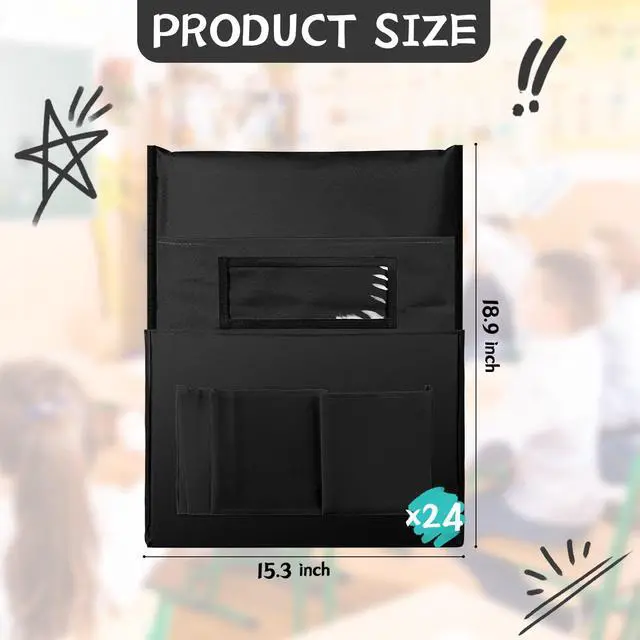 Alt view image 2 of 6 - 24 Pcs Thicken Chair Pockets for Classroom, Chair Pocket Chart, Chart Seat Back Organizer Bulk with Name Tag, Classroom Organization Essentials for School Christmas Student Gift(Black)