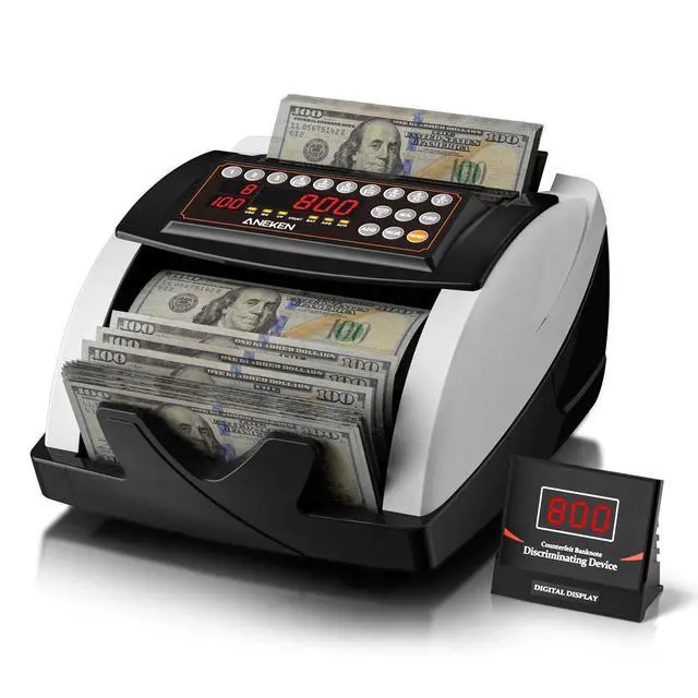 Main image of Money Counter for USD & EUR with Value Counting, UV/MG/IR/MT/DD | External LCD Display, Count, Add, Batch, Auto & Manual Modes, 1,300 Bills/Min,Ideal for Small Business & Office, White