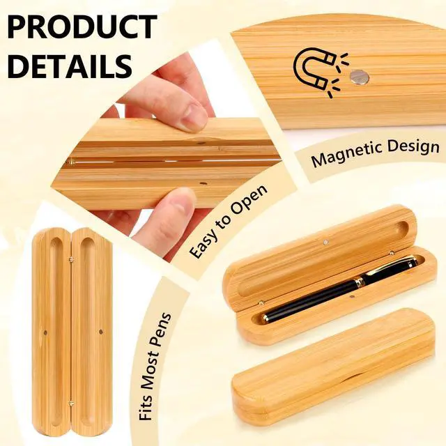 Alt view image 3 of 6 - 24 PCS Single Wooden Pen Case with Magnetic Pen Boxes Gift Empty Pen Display Case Wood Pens Presentation Box with Lid Ink Pens Holder for Men Women Office (No Pens)