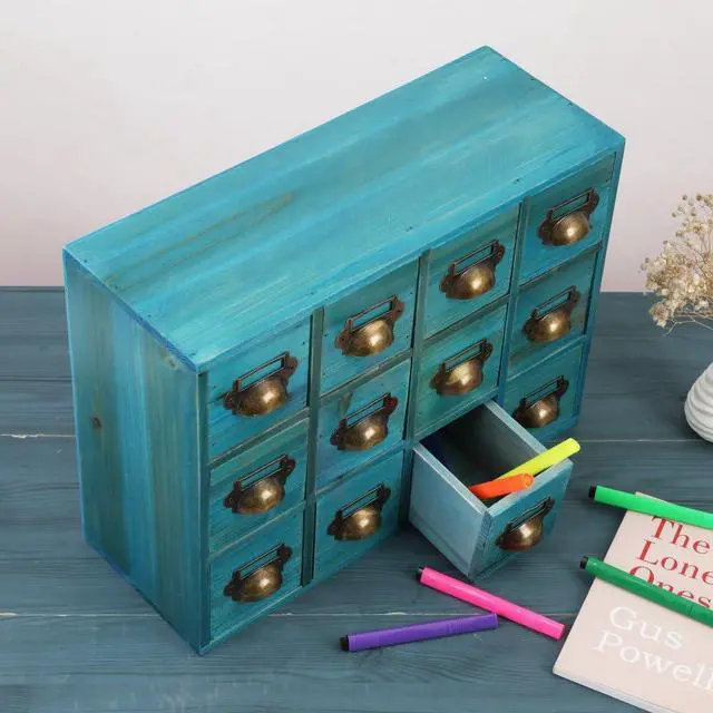 Alt view image 2 of 6 - Apothecary Drawers Apothecary Cabinet with Drawers Card Catalog Cabinet Wooden Card Catalog Wooden Storage Box for Desktop Organizer (Blue12)