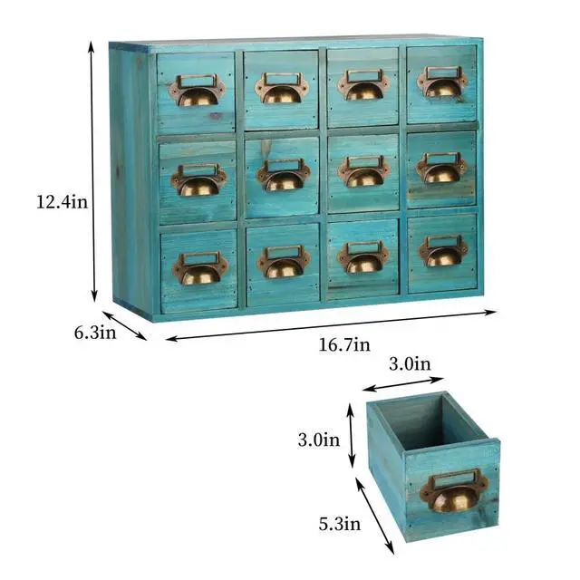 Alt view image 3 of 6 - Apothecary Drawers Apothecary Cabinet with Drawers Card Catalog Cabinet Wooden Card Catalog Wooden Storage Box for Desktop Organizer (Blue12)