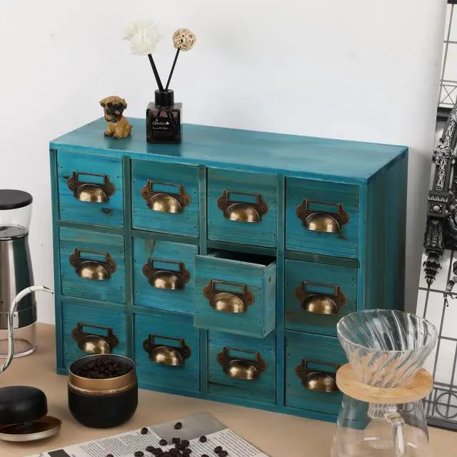 Alt view image 4 of 6 - Apothecary Drawers Apothecary Cabinet with Drawers Card Catalog Cabinet Wooden Card Catalog Wooden Storage Box for Desktop Organizer (Blue12)