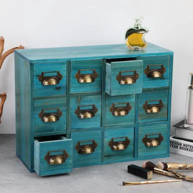 Alt view image 5 of 6 - Apothecary Drawers Apothecary Cabinet with Drawers Card Catalog Cabinet Wooden Card Catalog Wooden Storage Box for Desktop Organizer (Blue12)