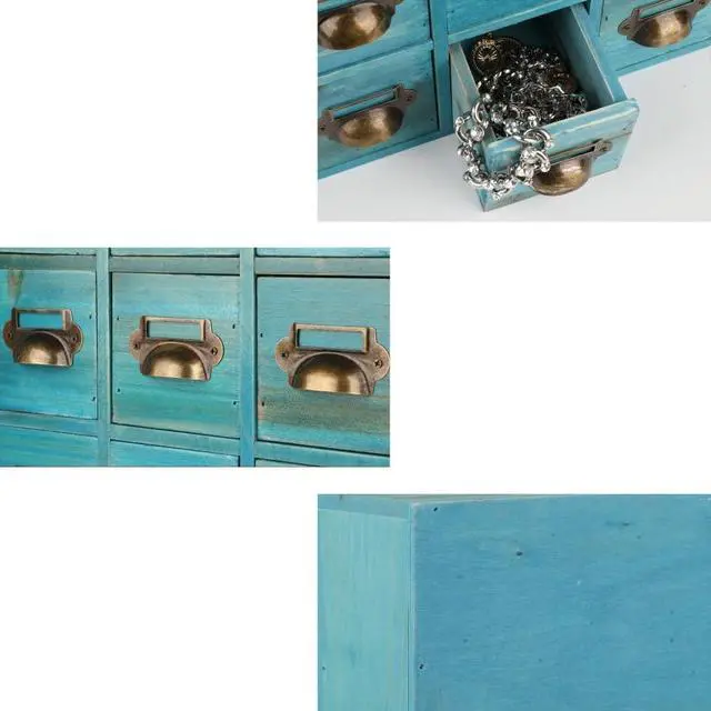 Alt view image 6 of 6 - Apothecary Drawers Apothecary Cabinet with Drawers Card Catalog Cabinet Wooden Card Catalog Wooden Storage Box for Desktop Organizer (Blue12)