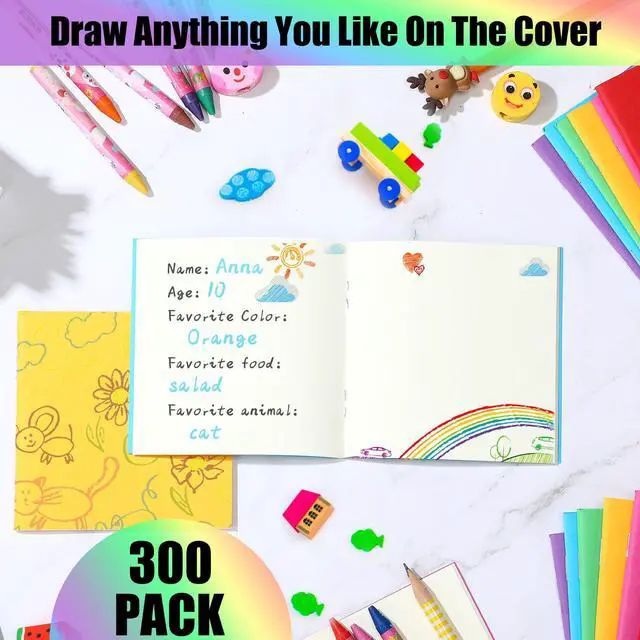 Alt view image 2 of 6 - 300 Pack Mini Notebooks Bulk Small Notepad Unlined Journals Pocket Blank Sketchbooks Kids Students Gifts Back to School Supplies 4 x 4 Inch 24 Sheets(Colorful)