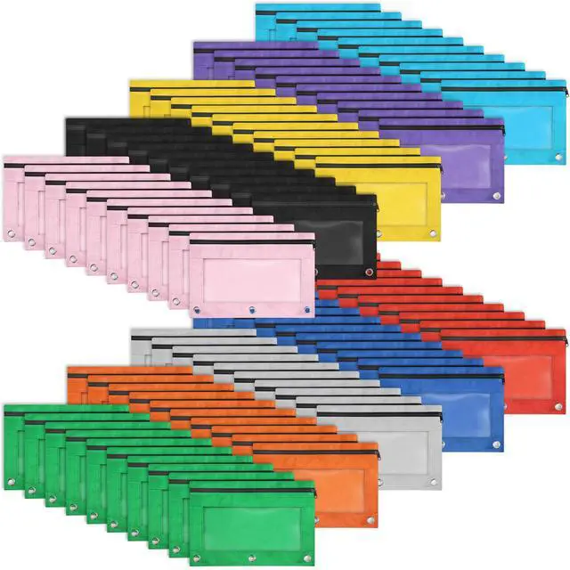 Main image of 100 Pack 10 Colors Pencil Pouch for 3 Ring Binder,Binder Pencil Pouch | Clear Window Pencil Case Binder, Durable Zipper Pencil Pouch, Pencil Pouches Bulk Pencil Bags for School and Office Supplies
