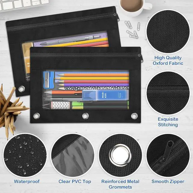 Alt view image 2 of 6 - 100 Pack 10 Colors Pencil Pouch for 3 Ring Binder,Binder Pencil Pouch | Clear Window Pencil Case Binder, Durable Zipper Pencil Pouch, Pencil Pouches Bulk Pencil Bags for School and Office Supplies