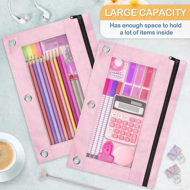 Alt view image 3 of 6 - 100 Pack 10 Colors Pencil Pouch for 3 Ring Binder,Binder Pencil Pouch | Clear Window Pencil Case Binder, Durable Zipper Pencil Pouch, Pencil Pouches Bulk Pencil Bags for School and Office Supplies