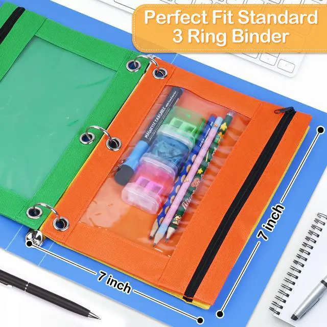 Alt view image 4 of 6 - 100 Pack 10 Colors Pencil Pouch for 3 Ring Binder,Binder Pencil Pouch | Clear Window Pencil Case Binder, Durable Zipper Pencil Pouch, Pencil Pouches Bulk Pencil Bags for School and Office Supplies
