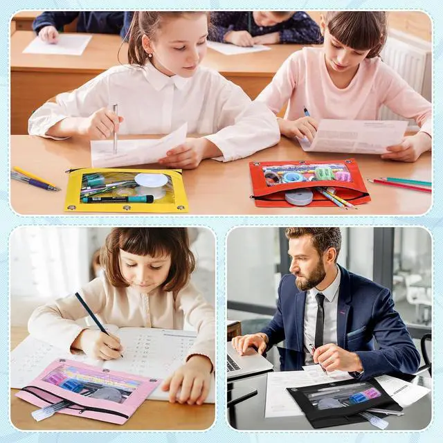 Alt view image 6 of 6 - 100 Pack 10 Colors Pencil Pouch for 3 Ring Binder,Binder Pencil Pouch | Clear Window Pencil Case Binder, Durable Zipper Pencil Pouch, Pencil Pouches Bulk Pencil Bags for School and Office Supplies