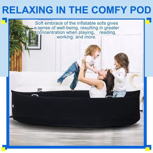 Alt view image 4 of 6 - Extra Large 80/60inch Comfy Peapod Sensory Chair for Kids Gift for Reading Corner Inflatable Classroom Furniture Sensory Toys for Kids Children with Autism(Black,80 Inch)