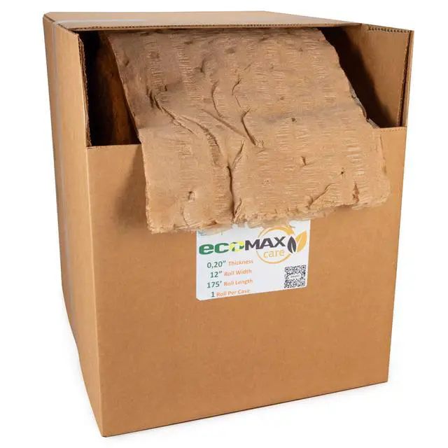 Main image of 12" x 175' EcoMax Kraft Paper Cellulose Wadding in Self-Dispensed Box - Cushioning Wrapping and Box Void Filling - Gentle Packing for Shipping, Moving, and Storing Fragile Items