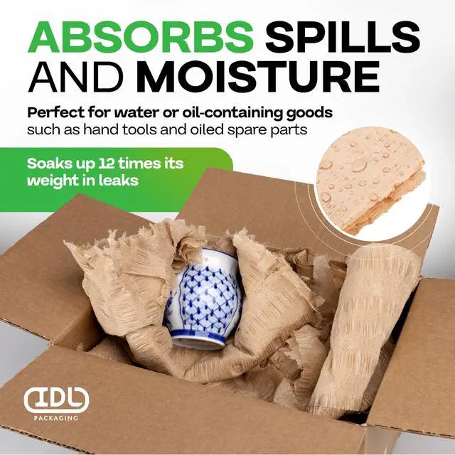 Alt view image 3 of 6 - 12" x 175' EcoMax Kraft Paper Cellulose Wadding in Self-Dispensed Box - Cushioning Wrapping and Box Void Filling - Gentle Packing for Shipping, Moving, and Storing Fragile Items