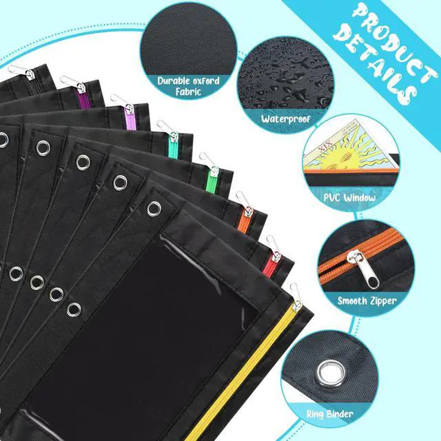 Alt view image 3 of 5 - 64 Pack Black Pencil Pouch Bulk for 3 Ring Binder, Pencil Cases with Colored Zipper and Clear Window Storage Bag for Office, Back to School Classroom Supplies