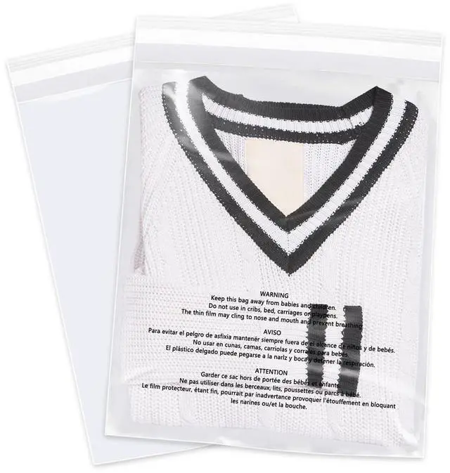 Main image of 13" x 15" (1000 Count) - Clear Poly Bags with Suffocation Warning Self Seal for Packaging, Shirts, Clothing & FBA - Permanent Adhesive