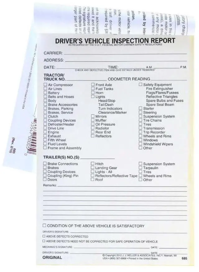 Main image of Detailed Driver's Vehicle Inspection Report 25-pk. - Book Format with 31 Sets, 2-Ply with Carbon, 5.5" x 8.5", Meet FMCSR Requirements, J. J. Keller & Associates, Inc