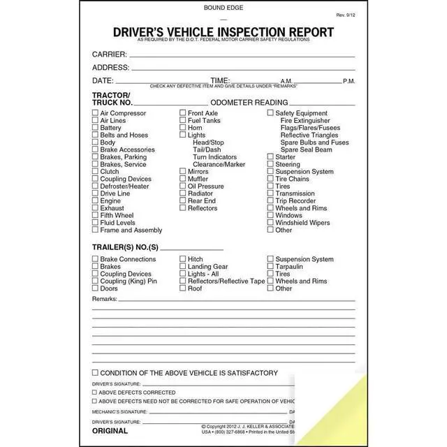 Alt view image 4 of 6 - Detailed Driver's Vehicle Inspection Report 25-pk. - Book Format with 31 Sets, 2-Ply with Carbon, 5.5" x 8.5", Meet FMCSR Requirements, J. J. Keller & Associates, Inc