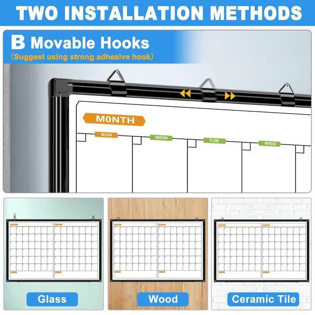 Alt view image 5 of 6 - 2 Month Whiteboard Dry Erase Calendar for Wall, 36" X 24" | Magnetic Calendar Whiteboard for Wall, Wall Hanging Aluminum Frame with Tray for Home, School, Office Planning, Memo