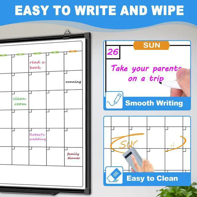 Alt view image 6 of 6 - 2 Month Whiteboard Dry Erase Calendar for Wall, 36" X 24" | Magnetic Calendar Whiteboard for Wall, Wall Hanging Aluminum Frame with Tray for Home, School, Office Planning, Memo