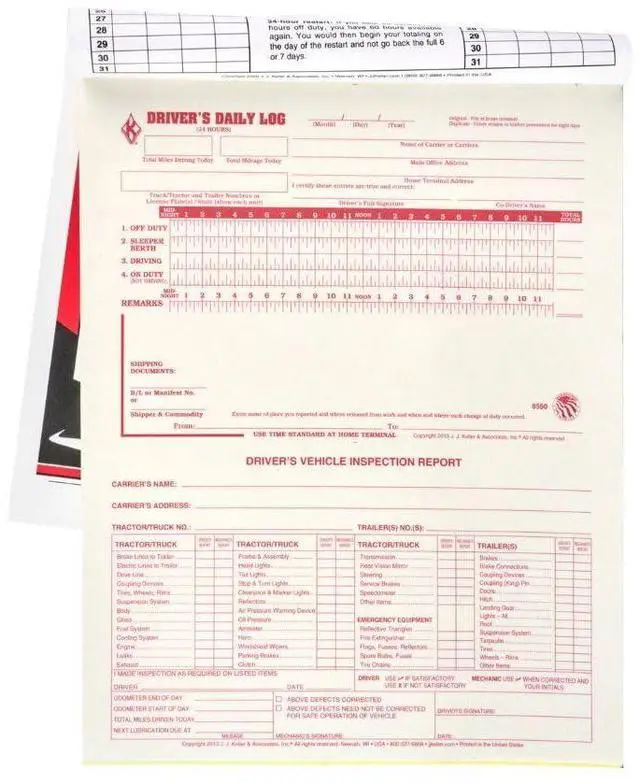 Main image of J. J. Keller 2-in-1 Driver Daily Log Book 25-pk. with Detailed Driver Vehicle Inspection Report - Book Format with 31 Sets, 2-Ply with Carbon, 8.5" x 11"