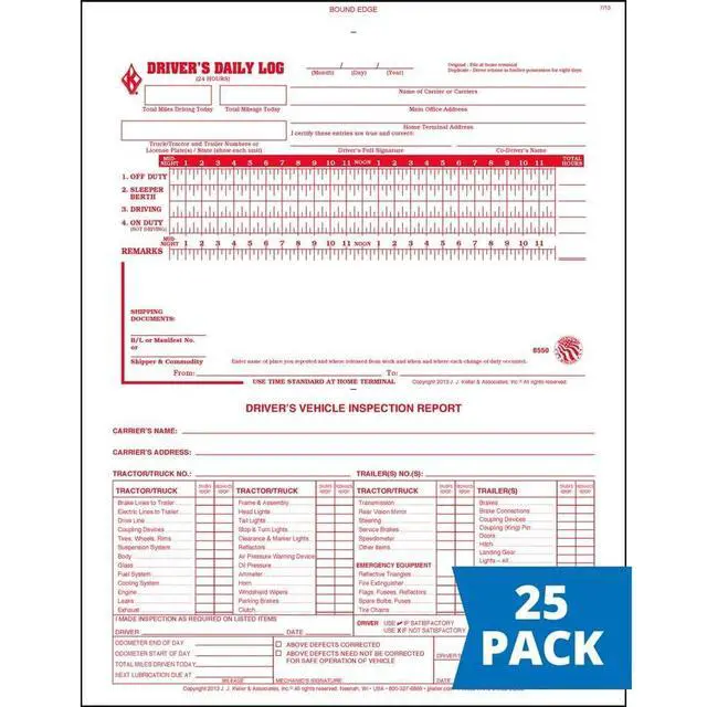 Alt view image 2 of 6 - J. J. Keller 2-in-1 Driver Daily Log Book 25-pk. with Detailed Driver Vehicle Inspection Report - Book Format with 31 Sets, 2-Ply with Carbon, 8.5" x 11"