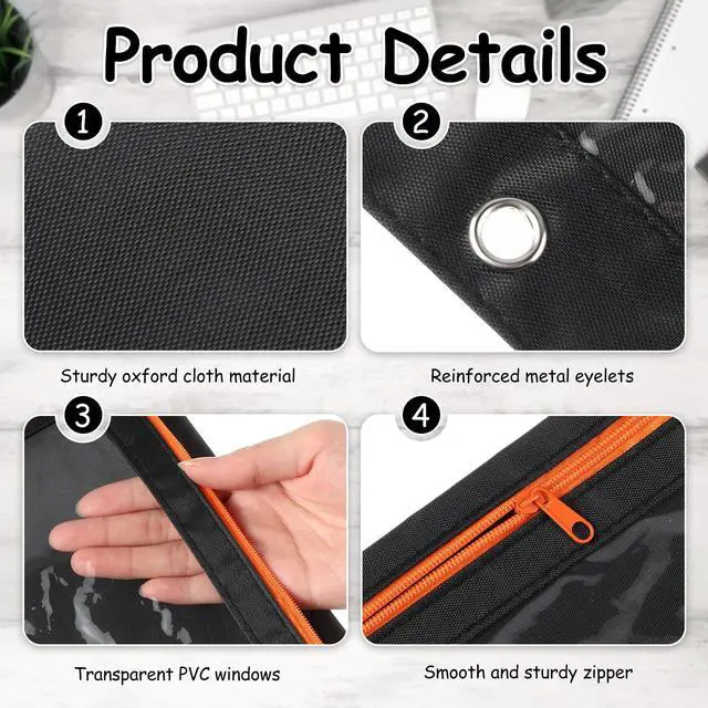 Alt view image 4 of 6 - 64 Pack Black Pencil Pouch Bulk for 3 Ring Binder, Pencil Case with Colored Zipper and Clear Window Storage Bag for Office, Back to School Classroom Supplies